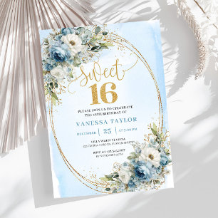 Convites Refined Dusty Blue Greenery Sweet Sixteen