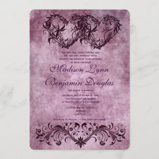 Convites roxos do casamento dos corações dobro do