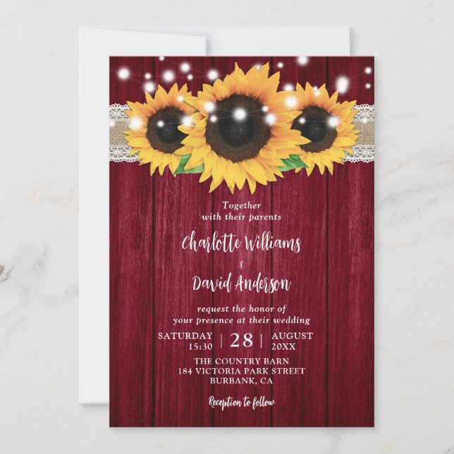 Convites Rustic Burgundy e Sunflower (Frente)