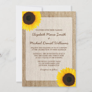 Convites Rustic Burlap Sunflower Casamento