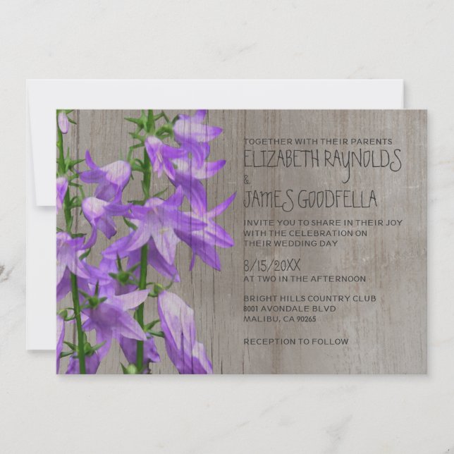 Convites Rustic Campanula para Casamento (Frente)