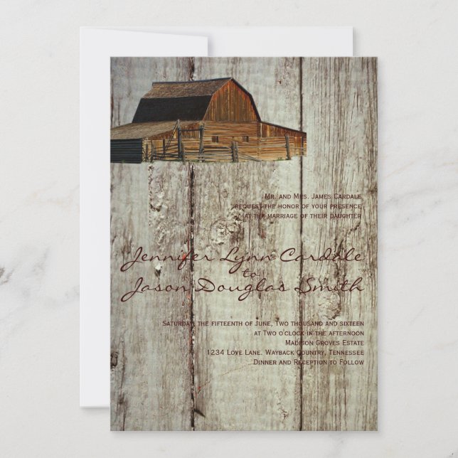 Convites Rustic Country Barn Wood Wedings (Frente)