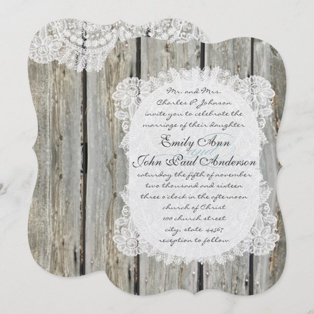 Convites Rustic Country Lace Barn Para Casamento D (Frente/Verso)