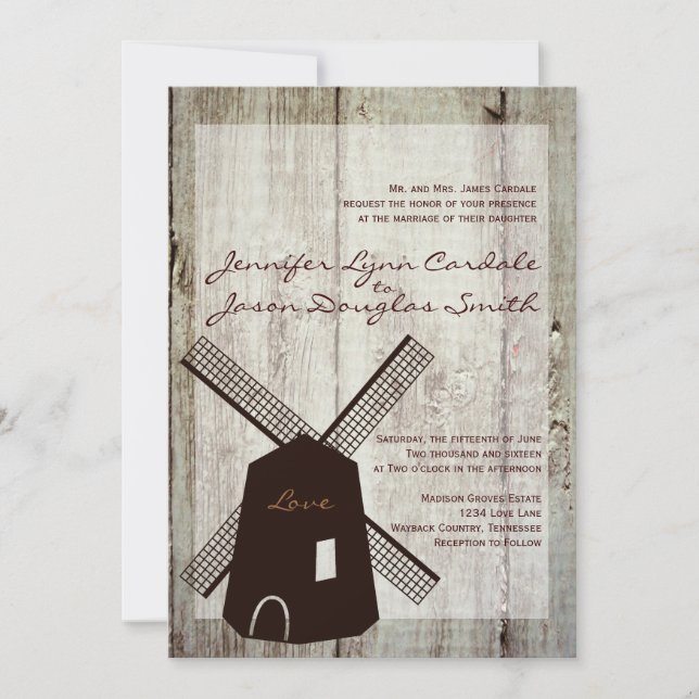 Convites Rustic Country Windmill Para Casamento De (Frente)
