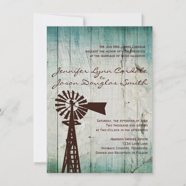 Convites Rustic Country Windmill Para Casamento De (Frente)