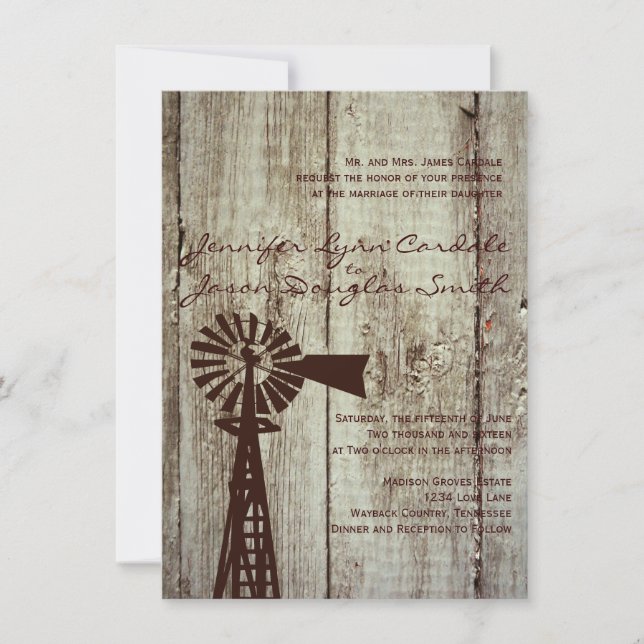 Convites Rustic Country Windmill Para Casamento De (Frente)
