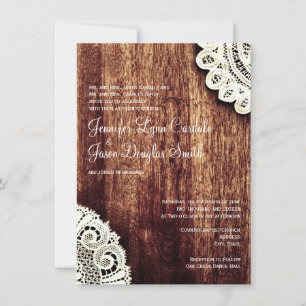 Convites Rustic Country Wood Lace Casamento