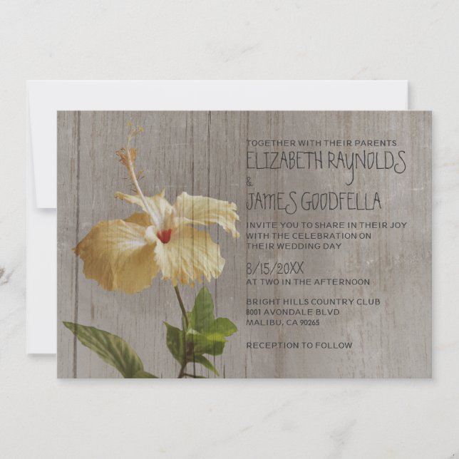 Convites Rustic Hibiscus para Casamento (Frente)