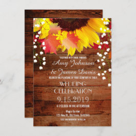 Convites Rustic Sunflower Barn Wood Casamento