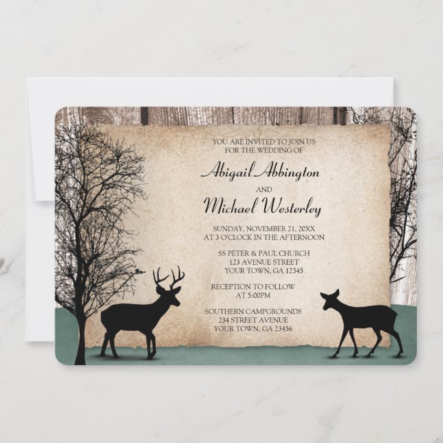 Convites Rustic Woodsy Deer Wedings (Frente)