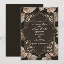 Convites Rústicos de Outono com Folhas Marrom Escu