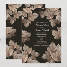 Convites Rústicos de Outono com Folhas Marrom Escu