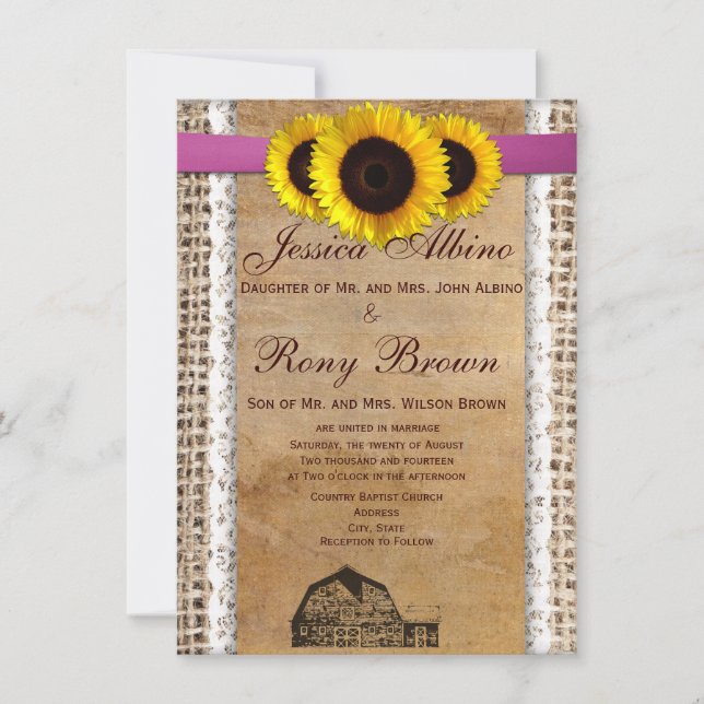 Convites rústicos do casamento do laço da flor de (Frente)