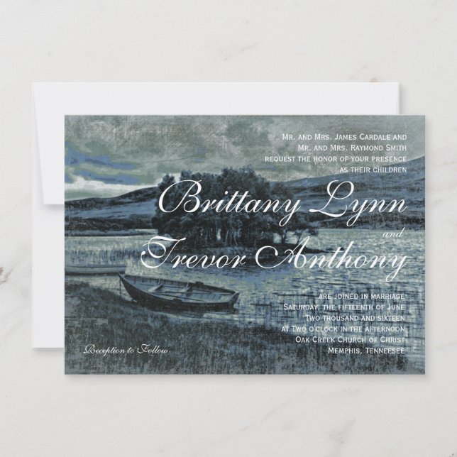 Convites rústicos do casamento do lago boat da (Frente)