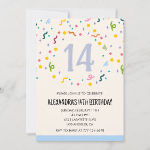 Convites simples de 14º aniversário Confetti Moder
