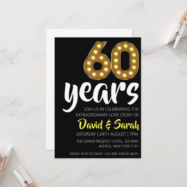 convites simples de 60 anos de casamento brancos (Frente/Verso In Situ)