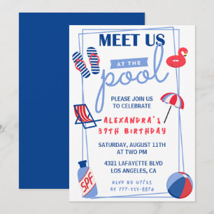 Convites simples de aniversário de 39 anos Pool Pa