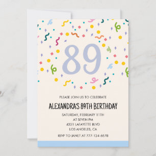 Convites simples de aniversário de 89 anos Confett