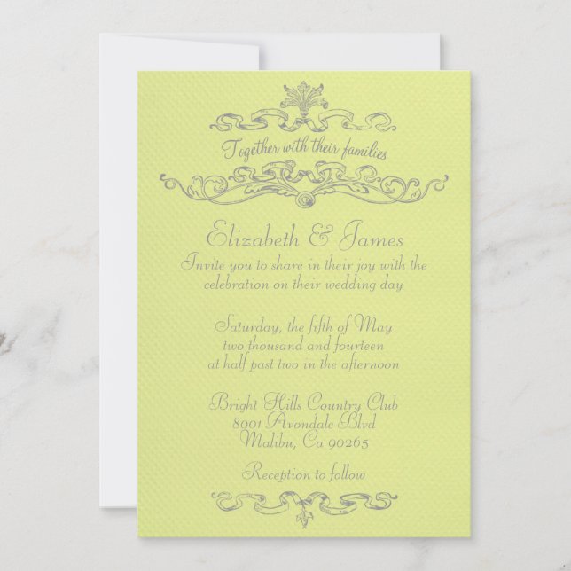 Convites Simples De Casamento Amarelo De Luxo (Frente)
