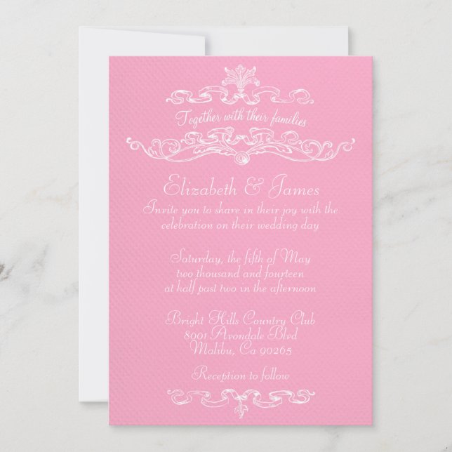 Convites Simples De Casamento De Luxo Rosa E Branc (Frente)