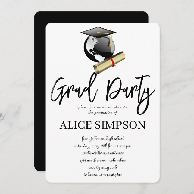 Convites simples para Festa de formatura (Frente/Verso)