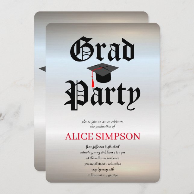 Convites Simples para Festa de formatura Silver (Frente/Verso)