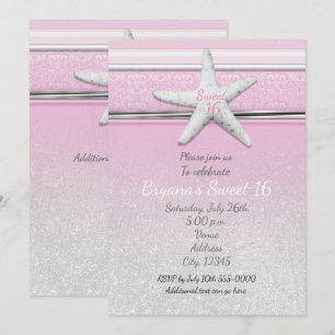 Convites Starfish Elegant Beach Rosa Sweet 16
