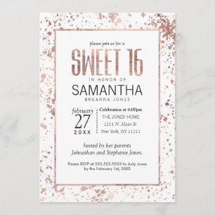Convites Sweet 16 com Salpicos de Tinta Dourado Ro