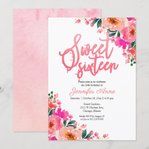 Convites Sweet 16 Floral Rosa Vibrante