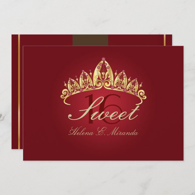 Convites SWEET 16/RUBY TIARA/cor DIY+fontes (Frente/Verso)