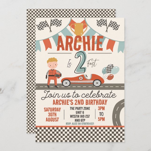 Convites Temáticos de Carros de Corrida – Perfeito (Frente/Verso)