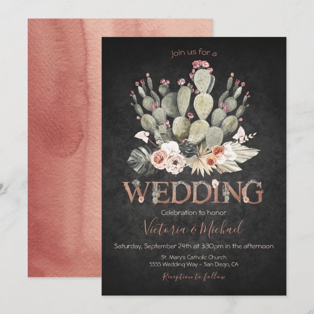 Convites Terracota e Cactus Wedding Fiesta (Frente/Verso)