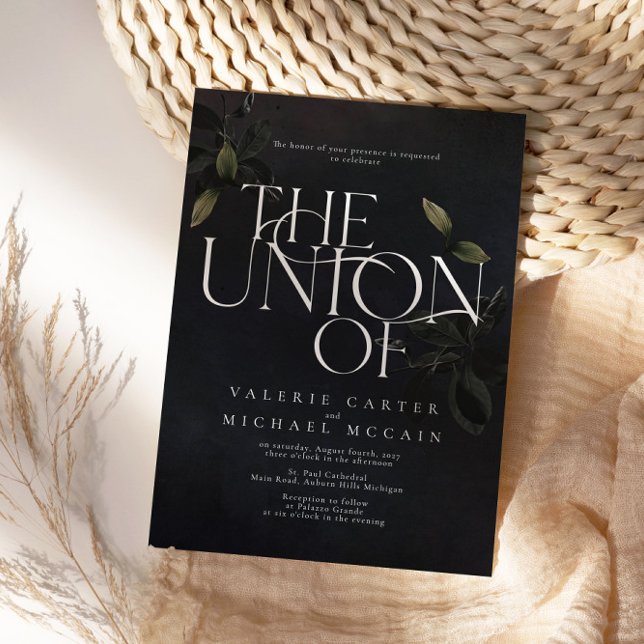 Convites Tipográficos Botânicos a Preto-Moody (Criador carregado)