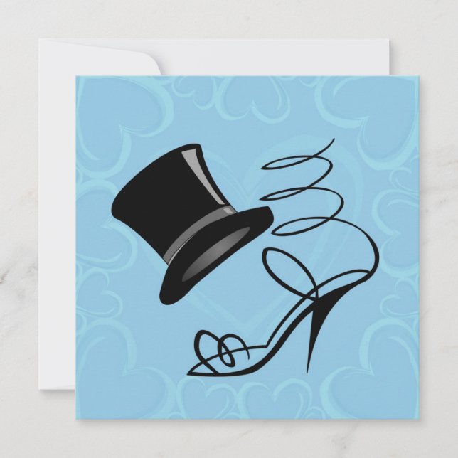 Convites Top Hat e Saltos Altos Sky Blue Hearts (Frente)