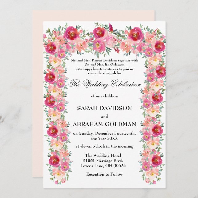 Convites tradicionais para Casamento Judaico - Chu (Frente/Verso)