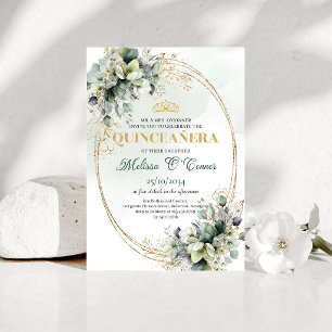 Convites Verde Poeira e Dourado para Quinceañera