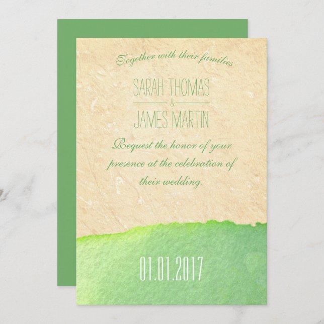 Convites verdes do casamento da aguarela de Styish (Frente/Verso)