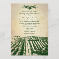 Convites verdes do casamento do vinhedo da adega