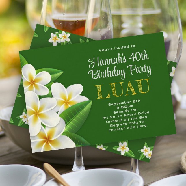 Convites Verdes Frangipani Hawaiian Luau Party (Criador carregado)