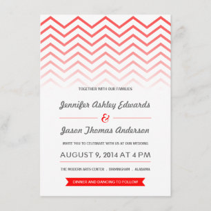 Convites vermelhos do casamento de Ombre Chevron