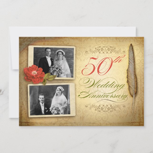 Convites vintage para 50 anos de casamento com dua (Frente)