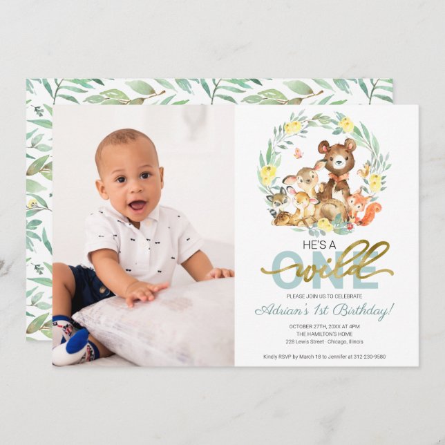 Convites Wild One Birthday com Foto (Frente/Verso)