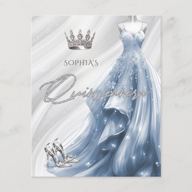 Convocação de Quinceañera com Vestido Azul Dusty (Frente)