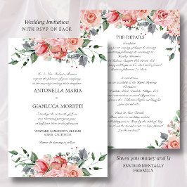 Convocação para casamento rosa em um único convite
