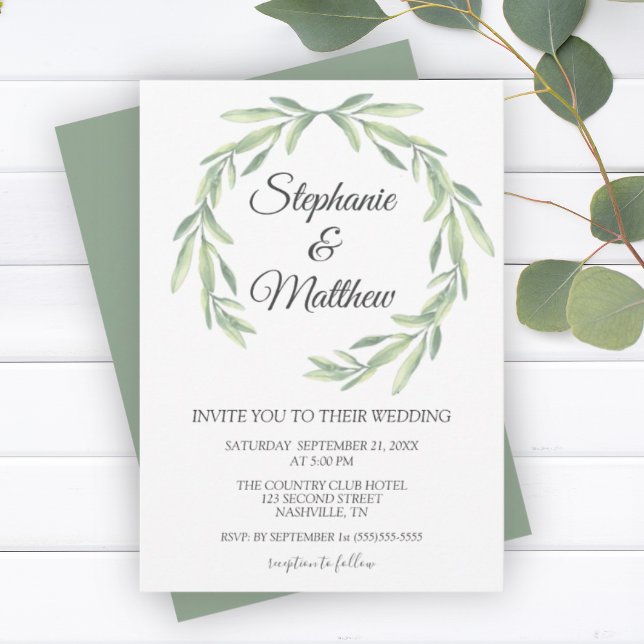 Convocação para Casamento Verde Moderno (Modern Watercolor Greenery Wedding Invitation)