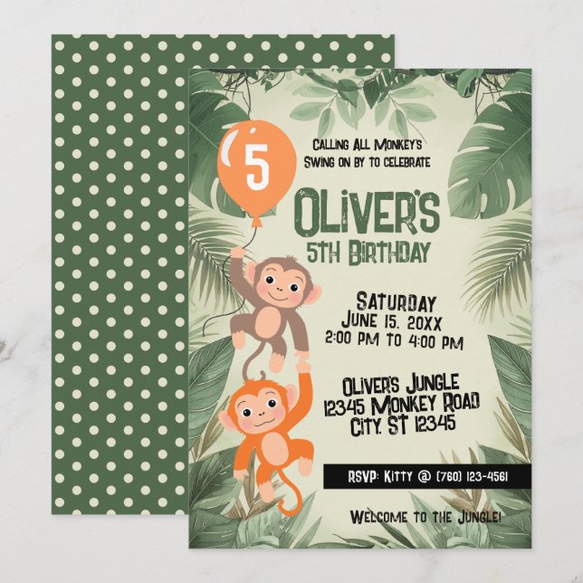 Convocando Todos os Macacos Convite de Aniversário (Frente/Verso)
