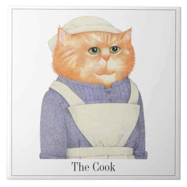 COOK CAT 6" Azulejo cerâmico quadrado + texto (Frente)
