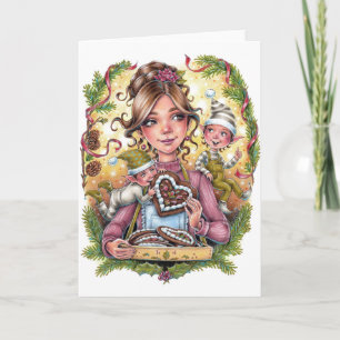 Cookie Elves Folheou Cartão de Saudação Gingerpão