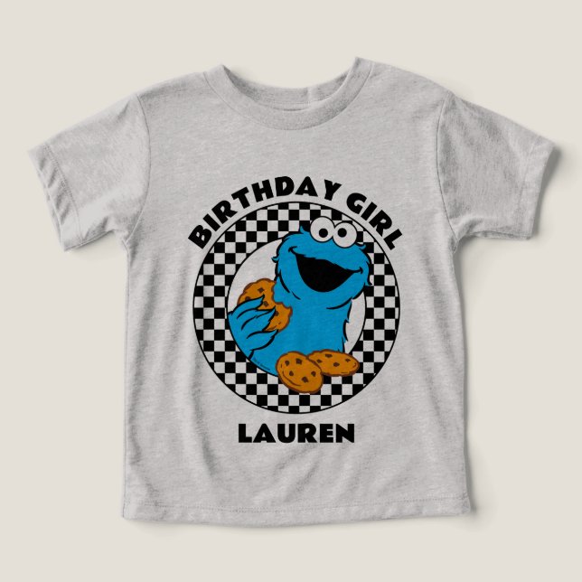 Cookie Monster Checkered Birthday Girl (Design frontal)