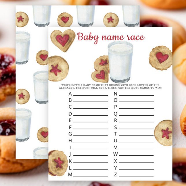 Cookies and milk Baby shower Baby name race game (Criador carregado)